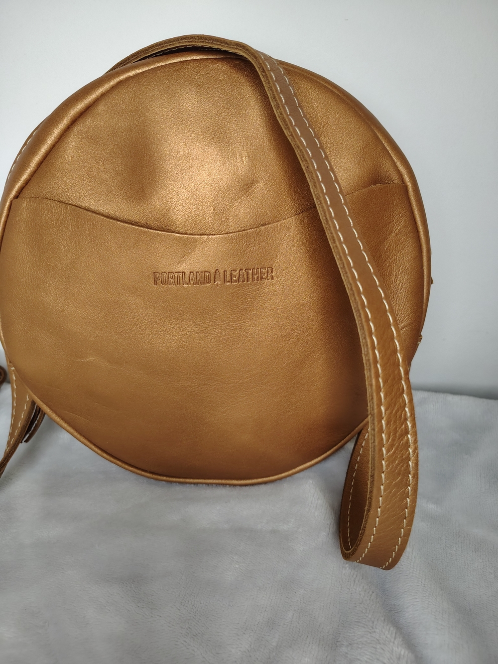 Portland Leather Tan Round Crossbody Bag